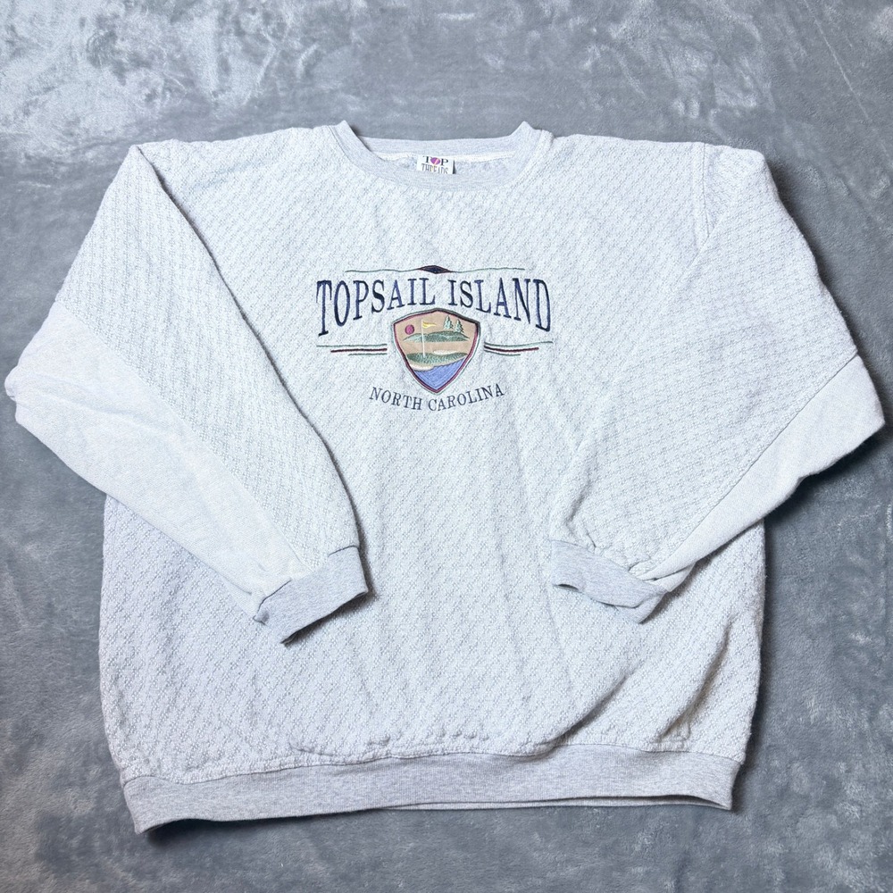 Vintage Top Threads Topsail Island NC Sweatshirt Mens Large Gray Jacquard USA